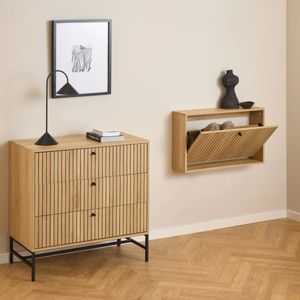 Albany Shoe Cabinet Oak Effect Wall Mounted 72cm