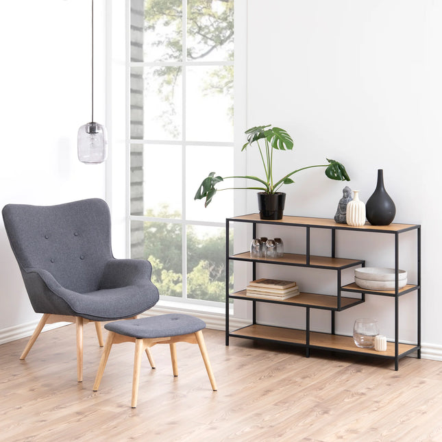 Seaford - Wide Black Metal Bookcase with 4 shelves
