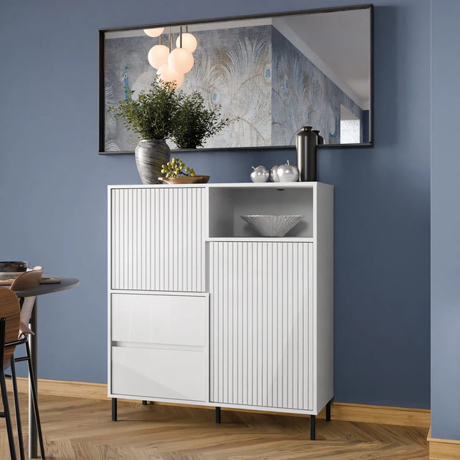 Avenale Contemporary Sideboard 105cm | 2 Door 2 Drawer | Alpine White Gloss, Anthracite & Cashmere