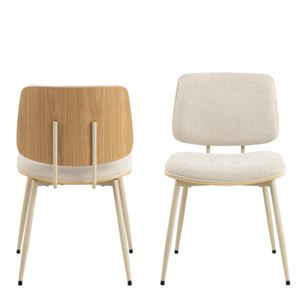 Owen Dining Chair Set of 2 in Apia Beige Fabric with Oak Veneer