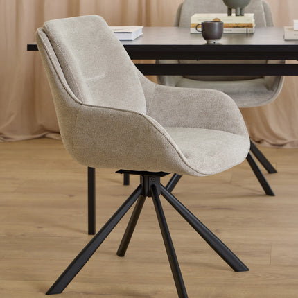 Angus Dining Table with 4 Carrie Swivel Dining Chairs in Sand