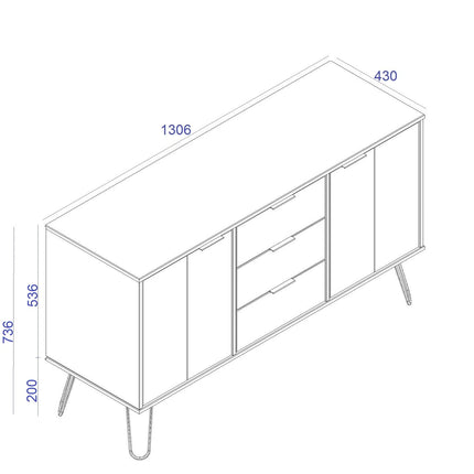 Augusta - Sideboard - 2 Door 3 Drawer Grey & Hairpin Legs