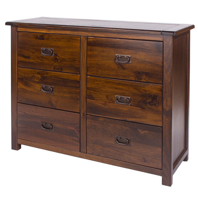 Boston - Chest of Drawers - 6 Drawer Dark Brown Pine