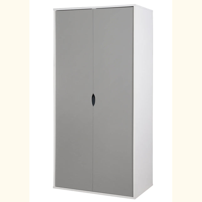 Alton wardrobe with white carcass and grey two-door fronts and recessed oval handles