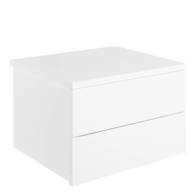Avignon bedside table in gloss white with two handleless drawers and flat top