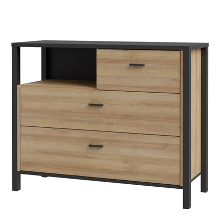 High Rock Chest of 3 Drawers in Matt Black and Riviera Oak