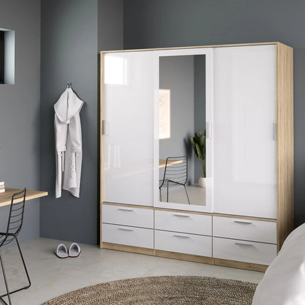 Line - Wardrobe with 3 Doors 6 Drawers