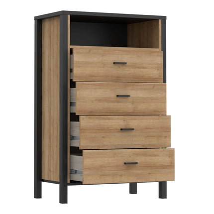 High Rock Chest of 4 Drawers in Matt Black and Riviera Oak