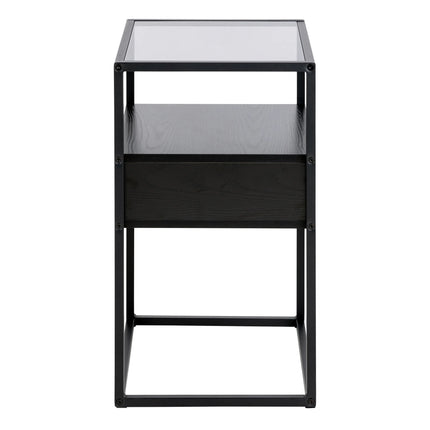 Randolf - Bedside Table in Black with Smoked Glass