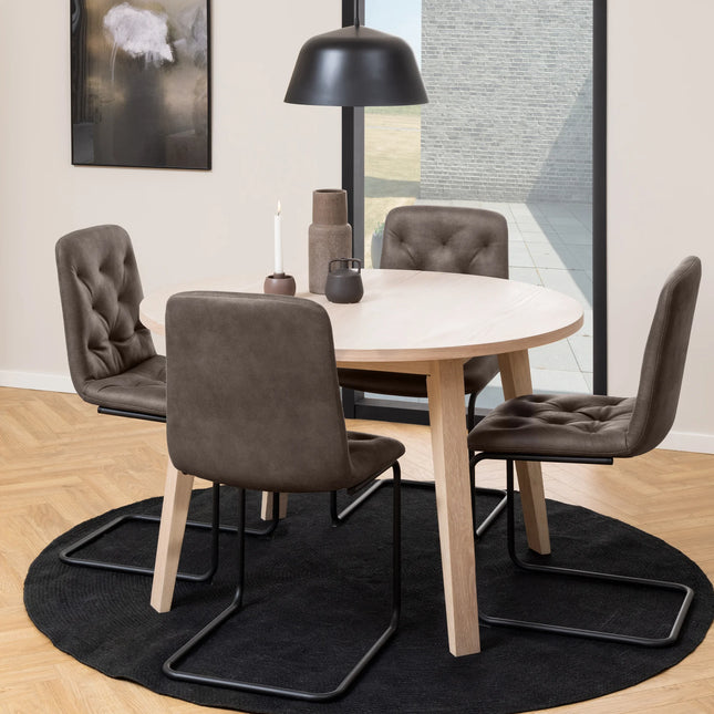 A-Line Round Extendable Dining Table in Smoked & White Oak 120/220 x 120 x 75cm