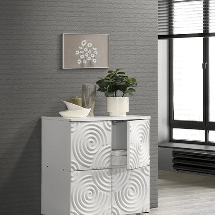 Essentials Modern Compact 4 Door Storage Cabinet With Swirl-Patterned Doors
