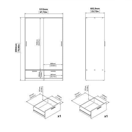 Line 2-Door 2-Drawer Wardrobe With Sliding Doors – Choice Of Finishes