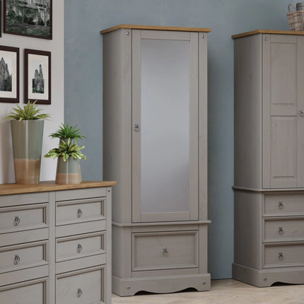 Corona - Wardrobe - 1 Door 1 Drawer Mirrored