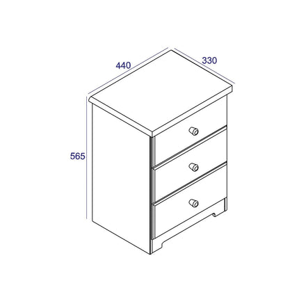 Colorado - Bedside Table - 3 Drawer Soft White & Oak Effect