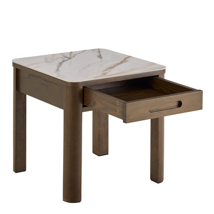 Southampton Square Side Table 1 Drawer Cream Ceramic Marble Top