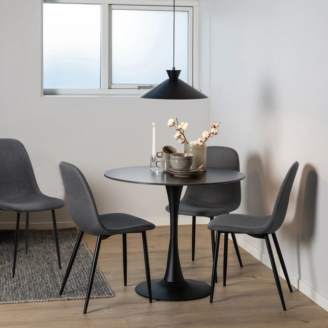Malta - Ceramic Round Dining Table in Black with 4 Celia Dining Chairs