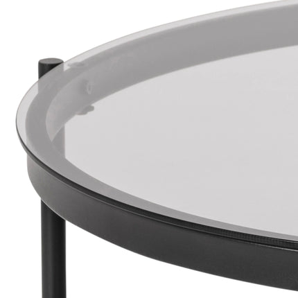 Bayonne Round Coffee Table Black with Smoked Glass Top