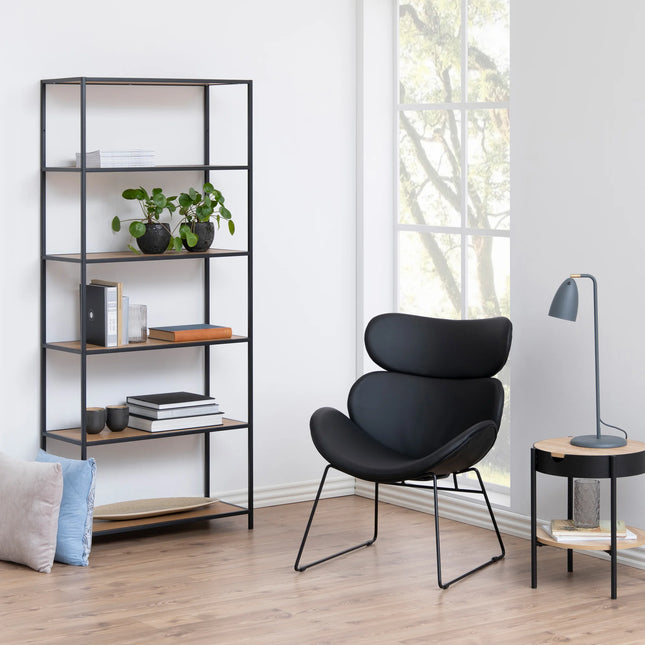 Seaford - Tall Black Metal Bookcase with 5 Shelves