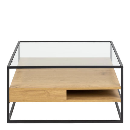 Randolf - Square Coffee Table with 2 Shelves in Black and Oak