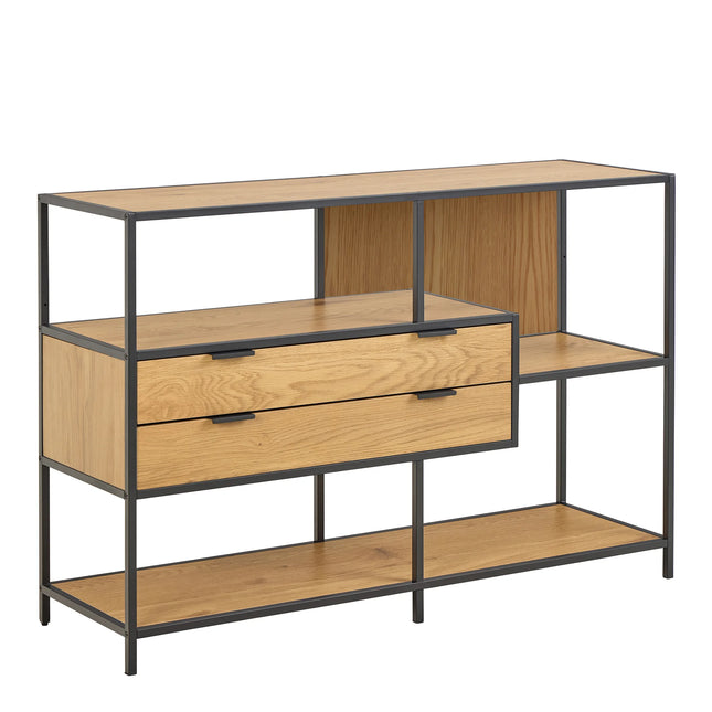 Seaford Wide Oak Metal Bookcase with 2 Drawers and 3 Shelves