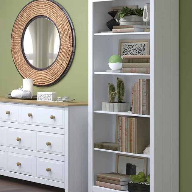 Capri - Bookcase - 5 Shelf Modern Farmhouse & Pine Top