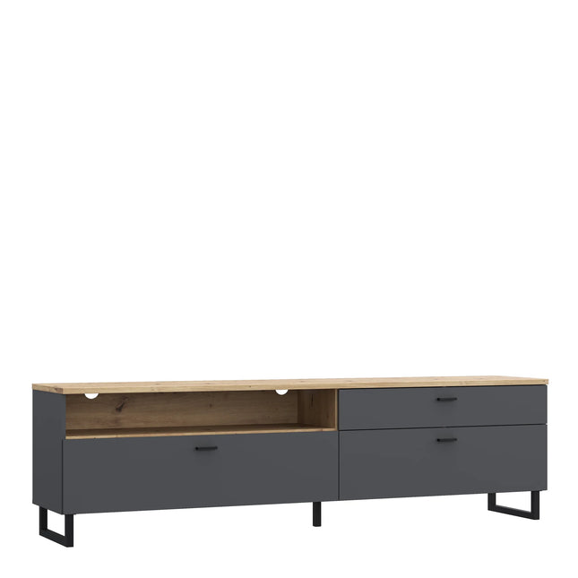 Klara TV Unit with Drawer and Flip Doors in Grey and Oak
