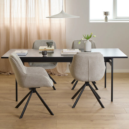 Angus Dining Table with 4 Carrie Swivel Dining Chairs in Sand