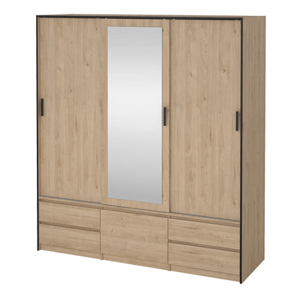 Line - Wardrobe with 3 Sliding Doors, Drawers and Mirror