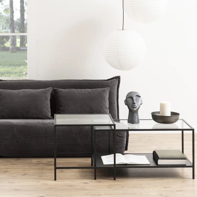 Seaford - Black Metal Coffee Table Set with Glass Top