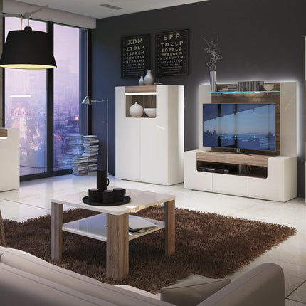Toronto - Coffee Table with shelf In White and Oak
