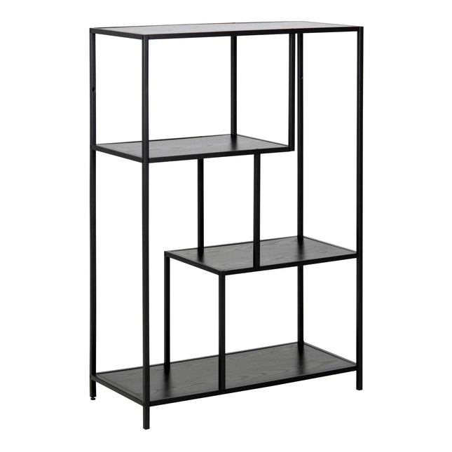Seaford - Black Metal Asymmetrical Bookcase with 3 Shelves