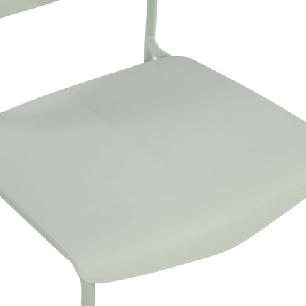 Close-up of pale green Aspen chair seat and upper metal leg connection