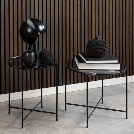 Avila - Side Table with Black Polished Marble Stone 52x40cm