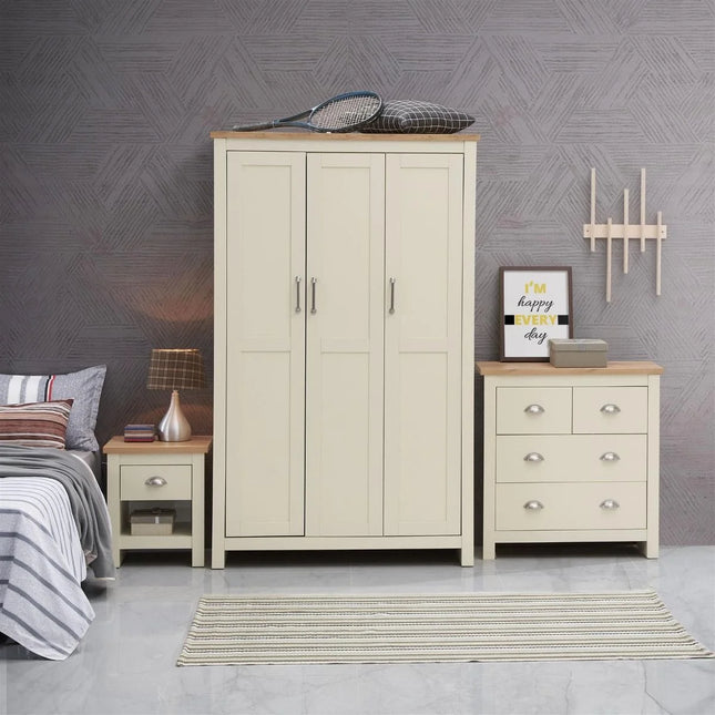 Lisbon - 3-Piece Set - 3 Door Wardrobe, 4 Drawer Chest & Bedside Table