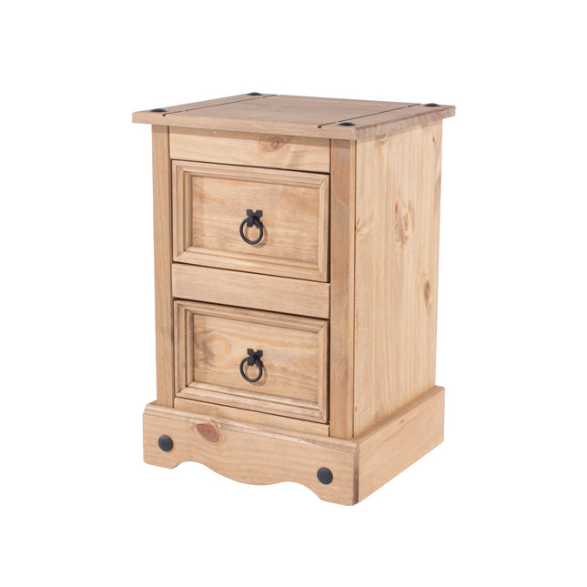 Corona - Bedside Table - 2 Drawer Pine & Metal Ring Pulls