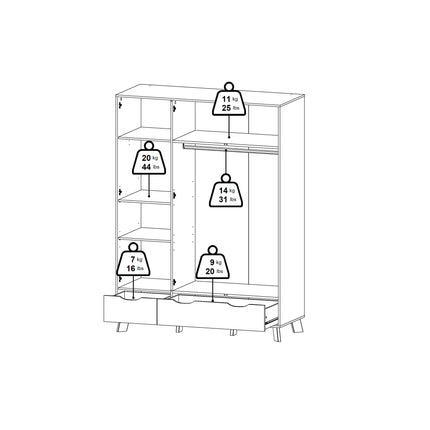 Ikast - Wardrobe 3 Doors and 2 Drawers with Mirror