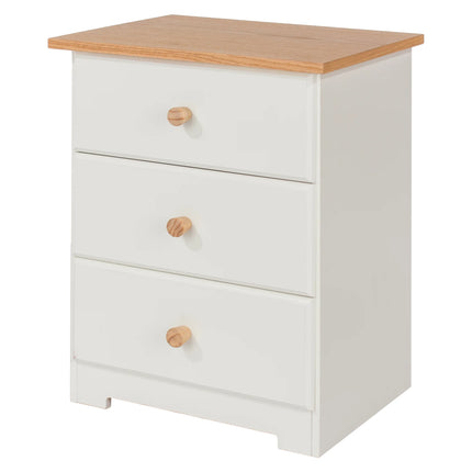 Colorado - Bedside Table - 3 Drawer Soft White & Oak Effect