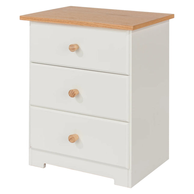 Colorado - Bedside Table - 3 Drawer Soft White & Oak Effect