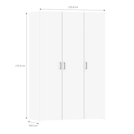 Space - Wardrobe with 3 Doors in White