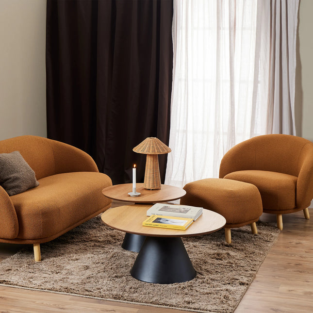 Soli Round Coffee Table in Oak with Black or Grey Base – Modern Design
