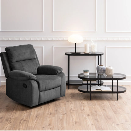Bayonne Oval Coffee Table with Smoked Glass Top and Matte Black Base