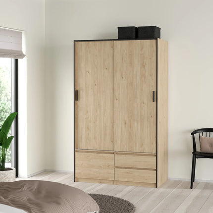 Line - Wardrobe with 2 Sliding Doors, Drawers and Mirror