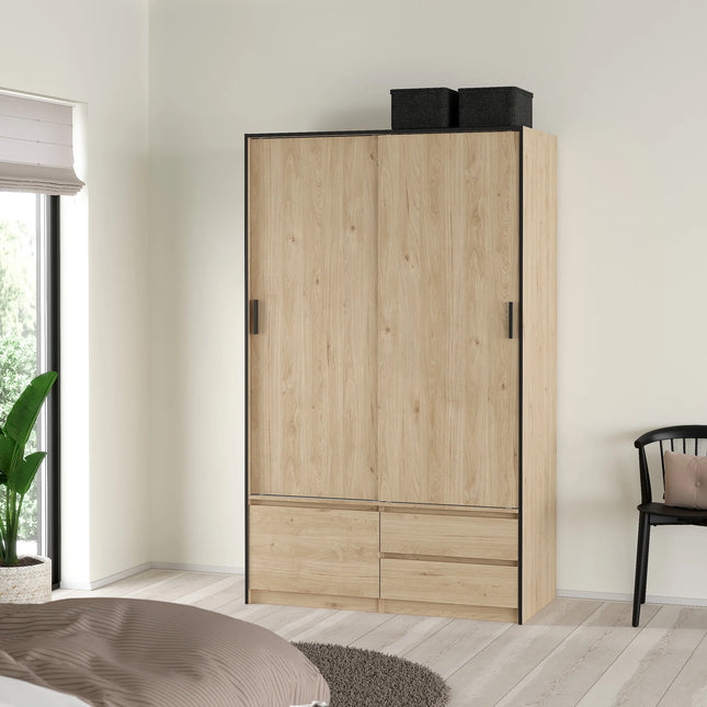 Line - Wardrobe with 2 Sliding Doors, Drawers and Mirror