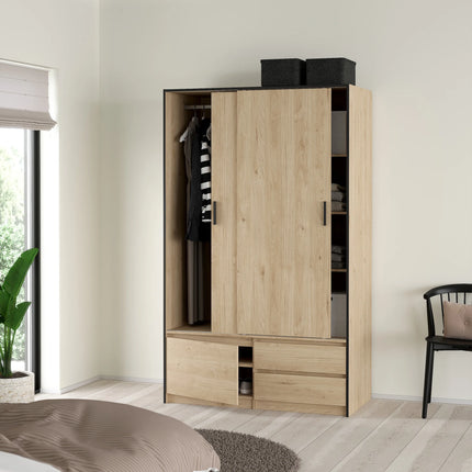 Line - Wardrobe with 2 Sliding Doors, Drawers and Mirror