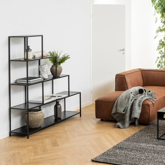 Seaford - Black Metal Ladder Bookcase with 4 Shelves