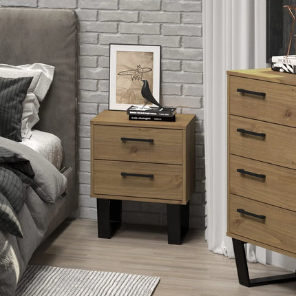 Texas - Bedside Table - 2 Drawer Industrial & Metal Legs