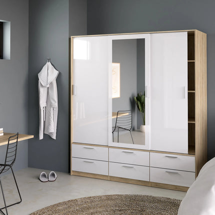 Line - Wardrobe with 3 Doors 6 Drawers