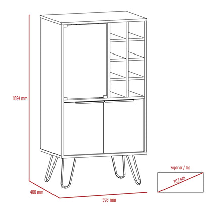 Nevada - Drinks Cabinet - 3 Door with Wine Rack & Hairpin Legs