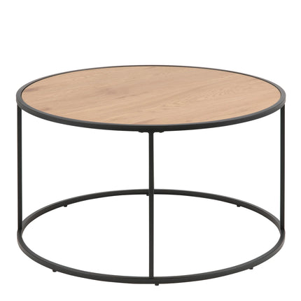 Seaford - Black Metal Round Coffee Table with Oak Top