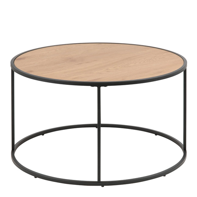 Seaford - Black Metal Round Coffee Table with Oak Top
